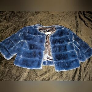 Eliza J Cropped Faux Fur In Navy